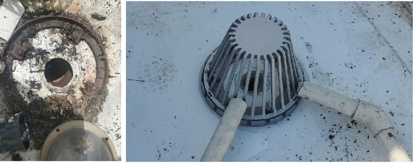 Commercial roof scupper and drain bowl clamping ring waterproofing