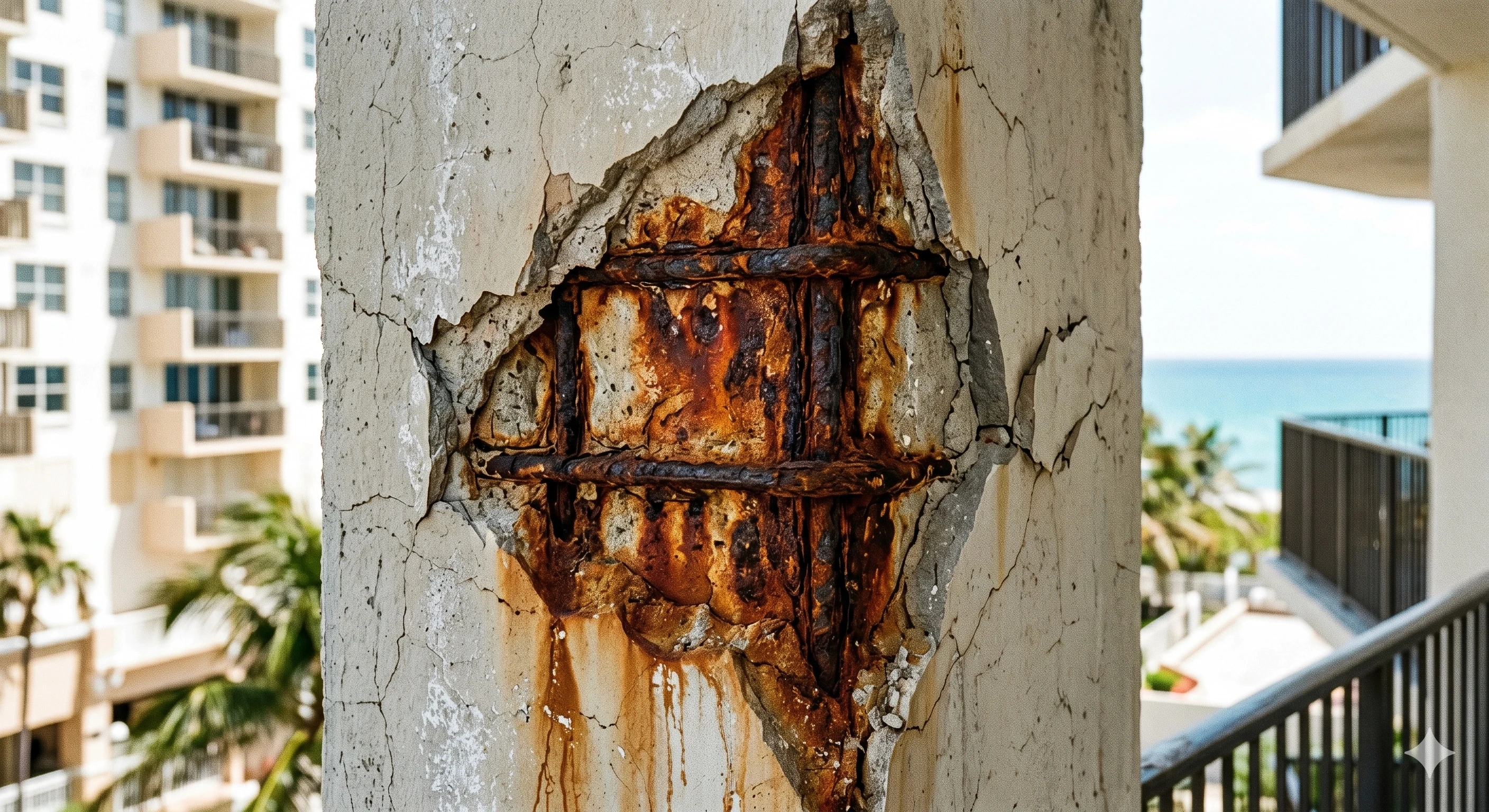 Concrete deterioration spalling rebar corrosion Fort Lauderdale condo building damage Planet Construction