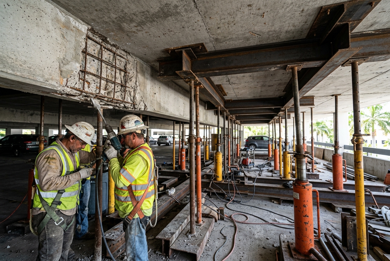 Load-bearing beam and slab concrete restoration in commercial facility