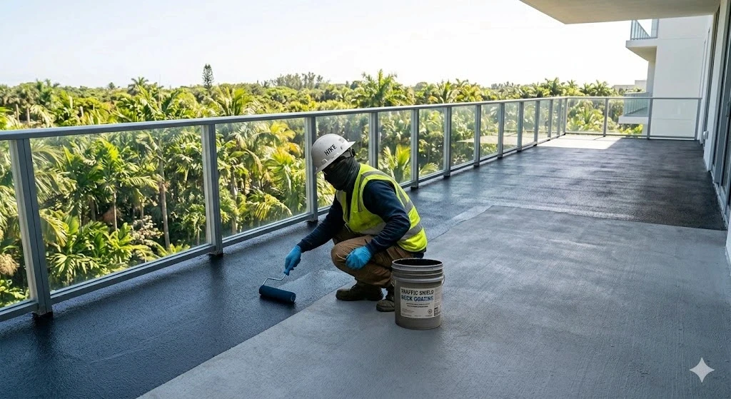 Elevated concrete deck waterproofing and protective coating